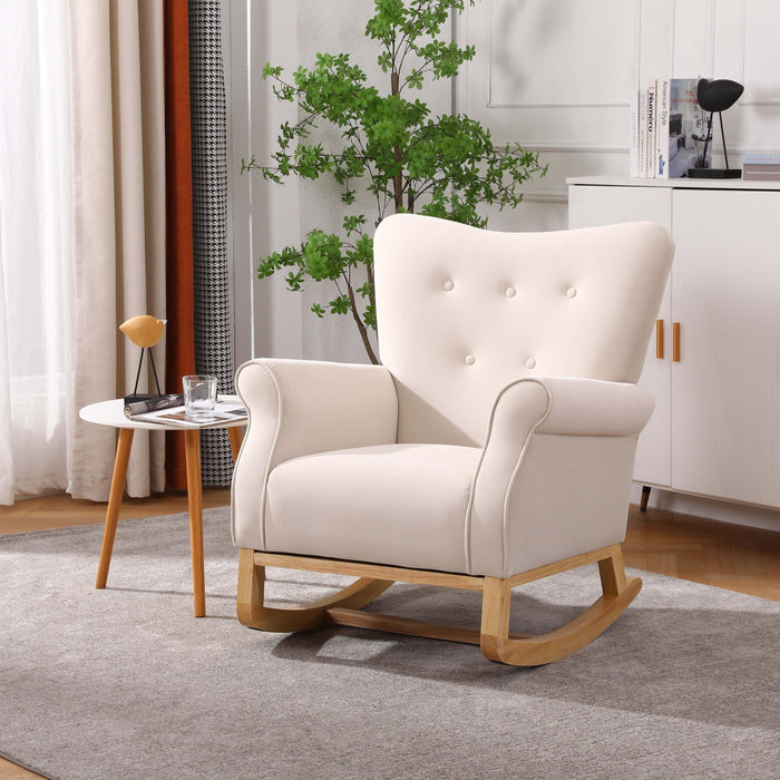 Baby Room High Back Rocking Chair Nursery Chair , Comfortable Rocker Fabric Padded Seat ,Modern High Back Armchair - DTYStore