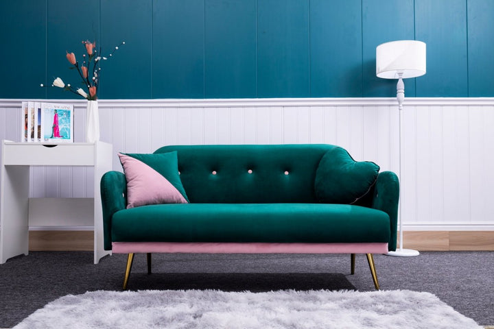 2156 sofa includes 2 pillows 58" green velvet sofa for small spacesDTYStore