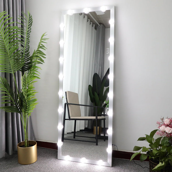 Modern Wall standing Bedroom Hotel Full Length Mirror with LED Bulbs Touch Control Whole Body Dressing Hollywood Vanity Mirror With 3 color LightsDTYStore