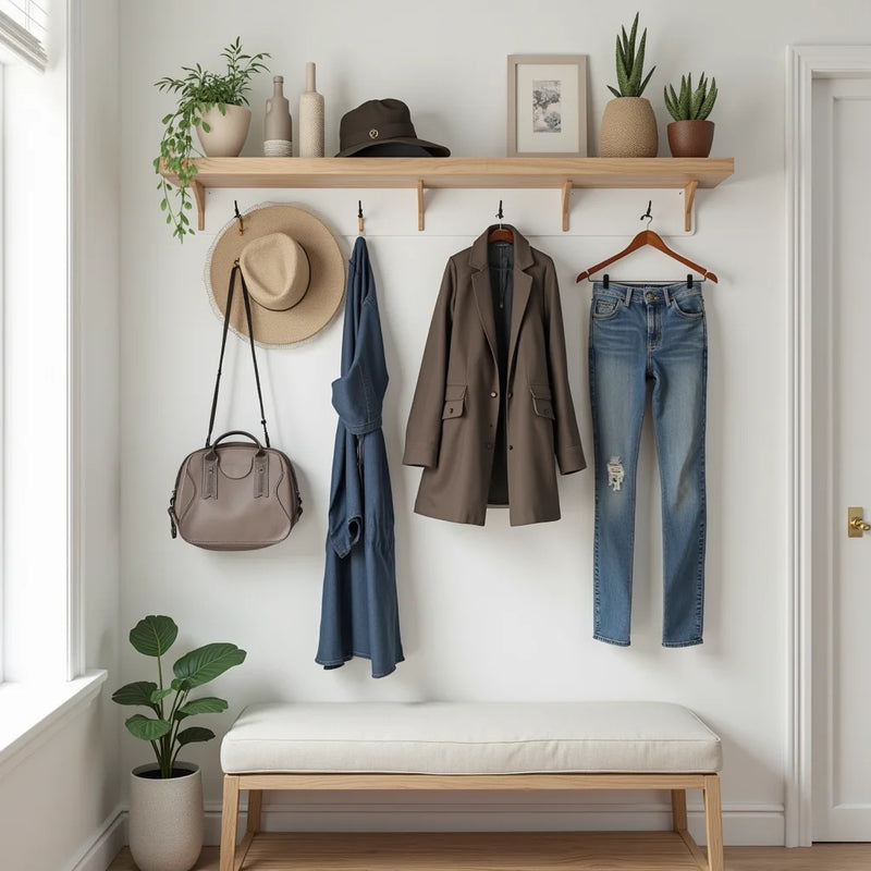 Tidy Entryway Ideas with Wall Mounted Coat Rack with Shelf