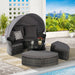 5 Pieces Outdoor Patio Round Daybed Furniture,Wicker Conversation Set with Retractable Canopy, Soft Cushions, and Storable Table for Leisure in Porch Backyard - DTYStore