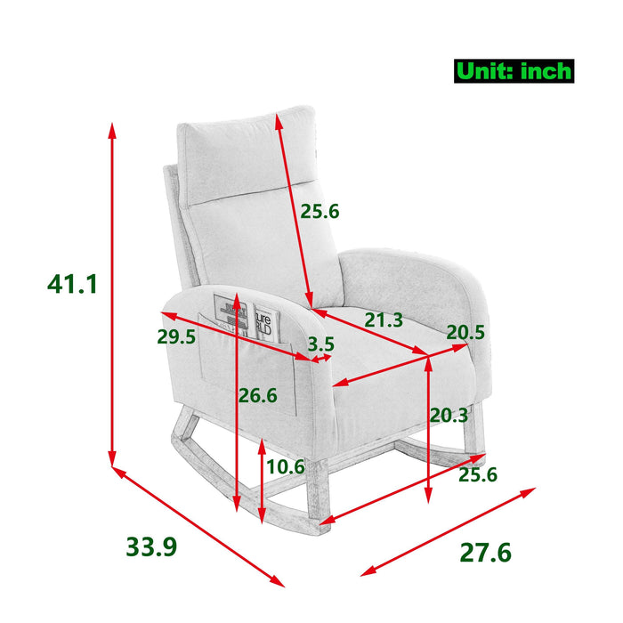 27.6"W Modern Accent High Backrest Living Room Lounge Arm Rocking Chair, Two Side Pocket ,Teddy White (Ivory) - DTYStore