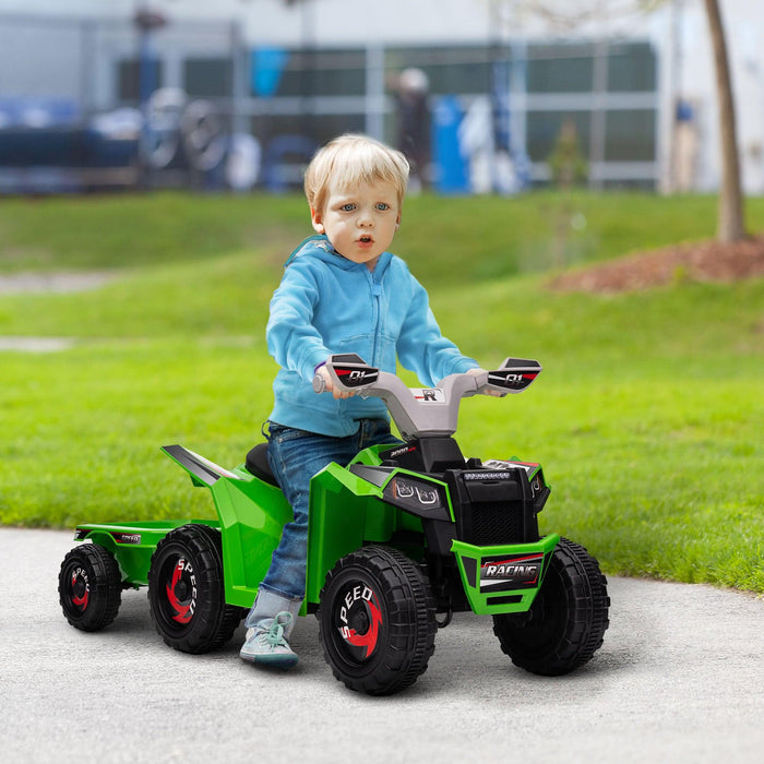 Kids ATV Quad Car with Back Trailer, 6V Kids Electric Car with Forward Backward Function, Wear-Resistant Wheels for Toddlers Ages 18-36 Months, Green