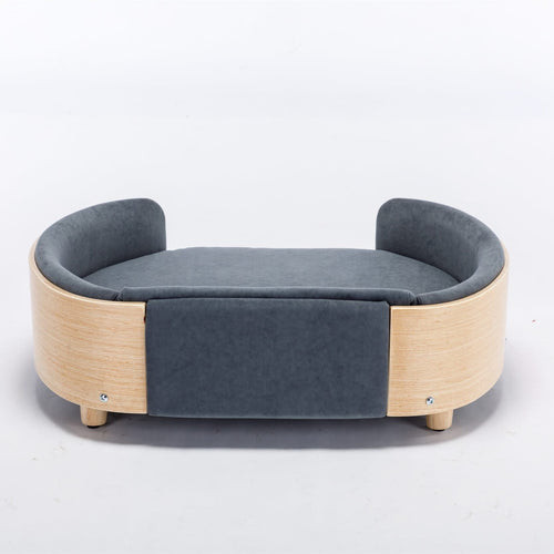 Scandinavian style Elevated Dog Bed Pet Sofa With Solid Wood legs and Bent Wood Back, Velvet Cushion,Mid Size,Dark Grey - Image 11