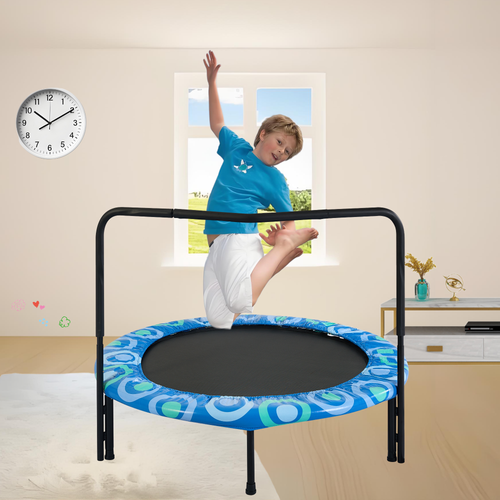 Blue Joy Children's Trampoline with Handrails for Indoor and Outdoor Fun, Ages 3-7, Steel Frame - Image 2