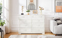 Bedroom dresser, 9 drawer long dresser with antique handles, wood chest of drawers for kids room, living room, entry and hallway, White, 47.56''W x 15.75''D x 34.45''H. - DTYStore