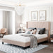 Queen Size Velvet Upholstered Platform Bed, Box Spring Needed - Beige - DTYStore