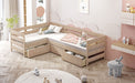 Twin Size L-shaped Platform Bed with Three Storage Drawers, Natural - DTYStore