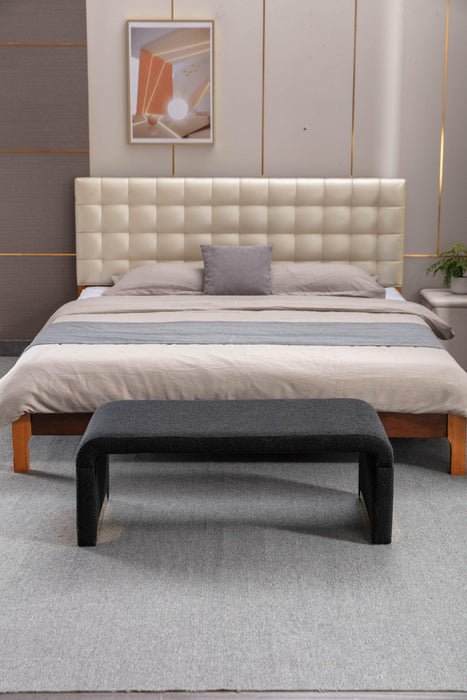 New Boucle Fabric Loveseat Ottoman Footstool Bedroom Bench Shoe Bench With Gold Metal Legs,Black - DTYStore