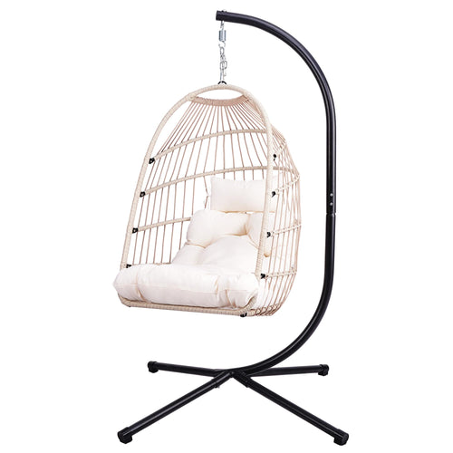 Outdoor Egg Hanging Chair with Stand, Patio Wicker Swing Egg Chair Indoor Swinging Chair Outdoor Hammock Egg Chair Off-white - Image 9
