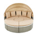Patio Furniture Round Outdoor Sectional Sofa Set Rattan Daybed Two-Tone Weave Sunbed with Retractable Canopy, Separate Seating and Removable Cushion, Light Coffee - DTYStore