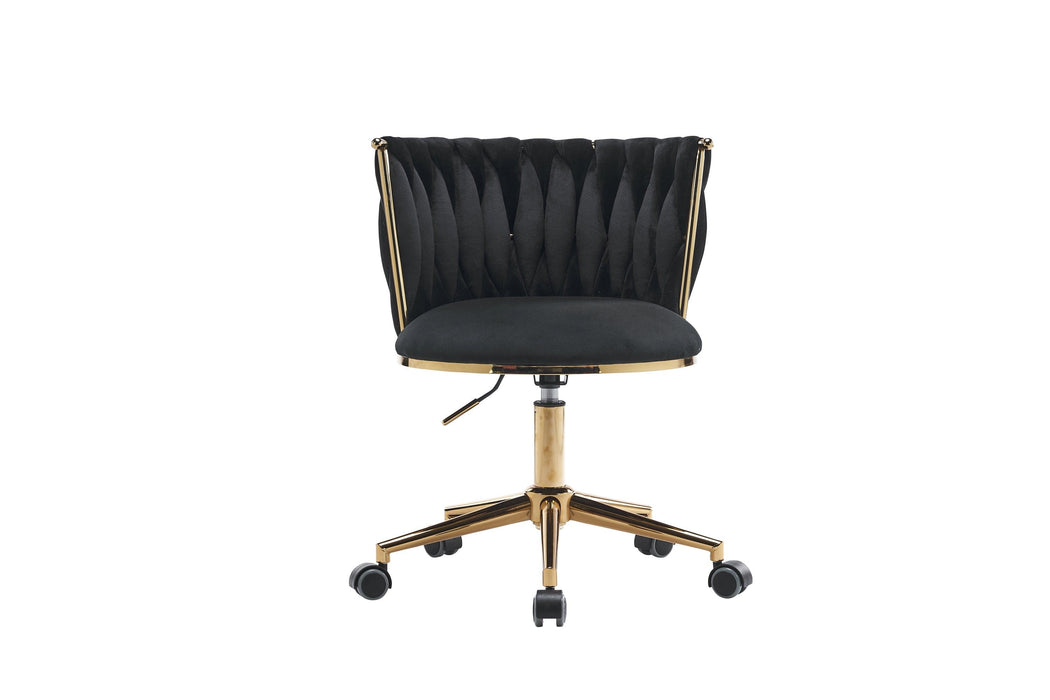 Office Desk Chair, Upholstered Home Office Desk Chairs with Adjustable Swivel Wheels, Ergonomic Office Chair for Living Room, Bedroom, Office, Vanity Study (Black) - DTYStore