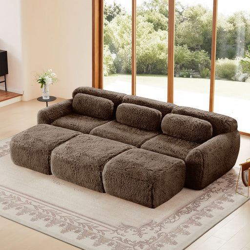 Soft Plush Fabric Sofa with 32D High-Density Sponge and Movable Ottoman