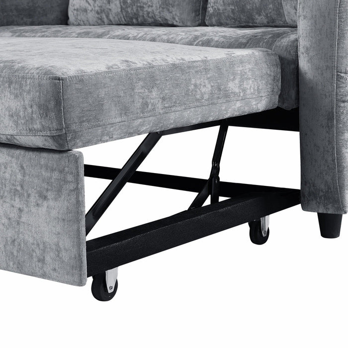 53.9" Modern Loveseat Pull-out Sofa Bed with Adjustable Backrest, Two Cup Holders , a Phone Holder, Three Charging Ports and Side Storage Pockets for Living Room, Grey - DTYStore