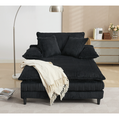 [NEW ARRIVED] [VIDEO PROVIDED] 54.75' W Oversized Chaise Lounge Chair,Fluffy cushioned sofa bed,Deep Seat,Corduroy,2 Pillows,4 gears can be adjusted,Leisure Sleeper Sofa Chair for Living Room, Black - Image 14