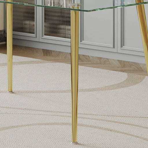 0.32' Thick Tempered Glass Top Dining Table with Gold Stainless Steel Legs Default -DTYStore