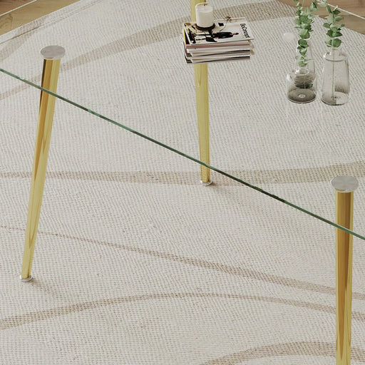 0.32' Thick Tempered Glass Top Dining Table with Gold Stainless Steel Legs Default -DTYStore