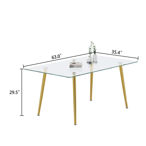 0.32' Thick Tempered Glass Top Dining Table with Gold Stainless Steel Legs Default -DTYStore