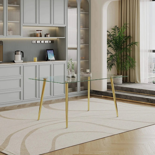 0.32' Thick Tempered Glass Top Dining Table with Gold Stainless Steel Legs Default -DTYStore