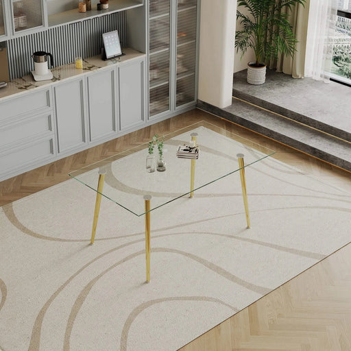 0.32' Thick Tempered Glass Top Dining Table with Gold Stainless Steel Legs Default -DTYStore