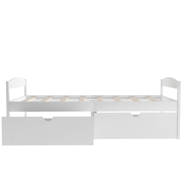 Twin Size Platform Bed, with two drawers, white - DTYStore