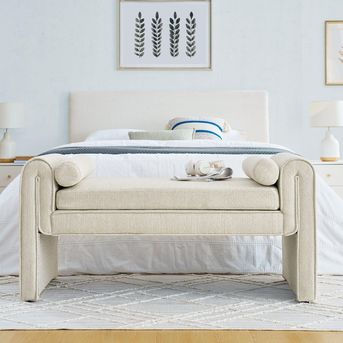 Bedroom storage stool, linen fabric storage stool, large storage space, 50.39 inches, can be used for bed end, living room, entrance, Beige - DTYStore
