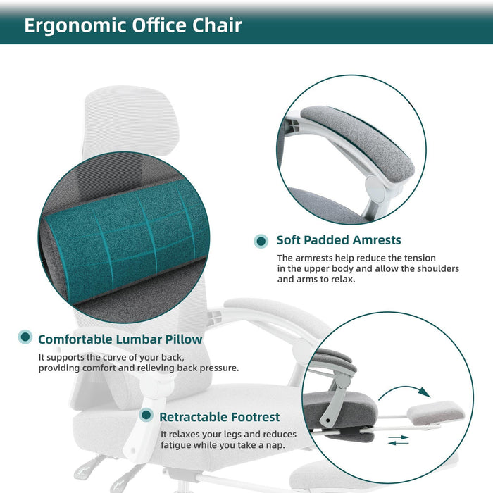 Mesh High Back Ergonomic Office Chair Lumbar Support Pillow Computer Desk Chair - DTYStore