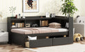 Twin Size L-shaped Bookcases Bed with Power Outlets, USB Charging Ports,Two Drawers,Espresso - DTYStore