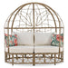 59.8" Daybed Outdoor Sunbed With Colorful Pillows, Wicker Patio Daybed With Curtain, Floral Pattern, Natural Wicker, Beige Cushion - DTYStore