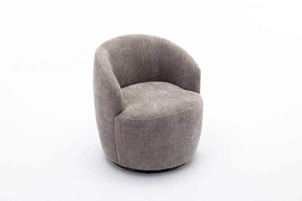 037-Chenille Fabric Swivel Accent Armchair Barrel Chair With Black Powder Coating Metal Ring,Gray Default -DTYStore