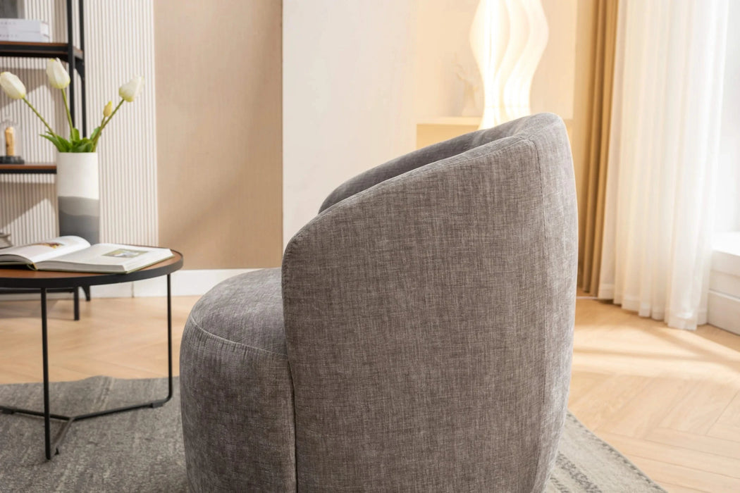 037-Chenille Fabric Swivel Accent Armchair Barrel Chair With Black Powder Coating Metal Ring,Gray Default -DTYStore