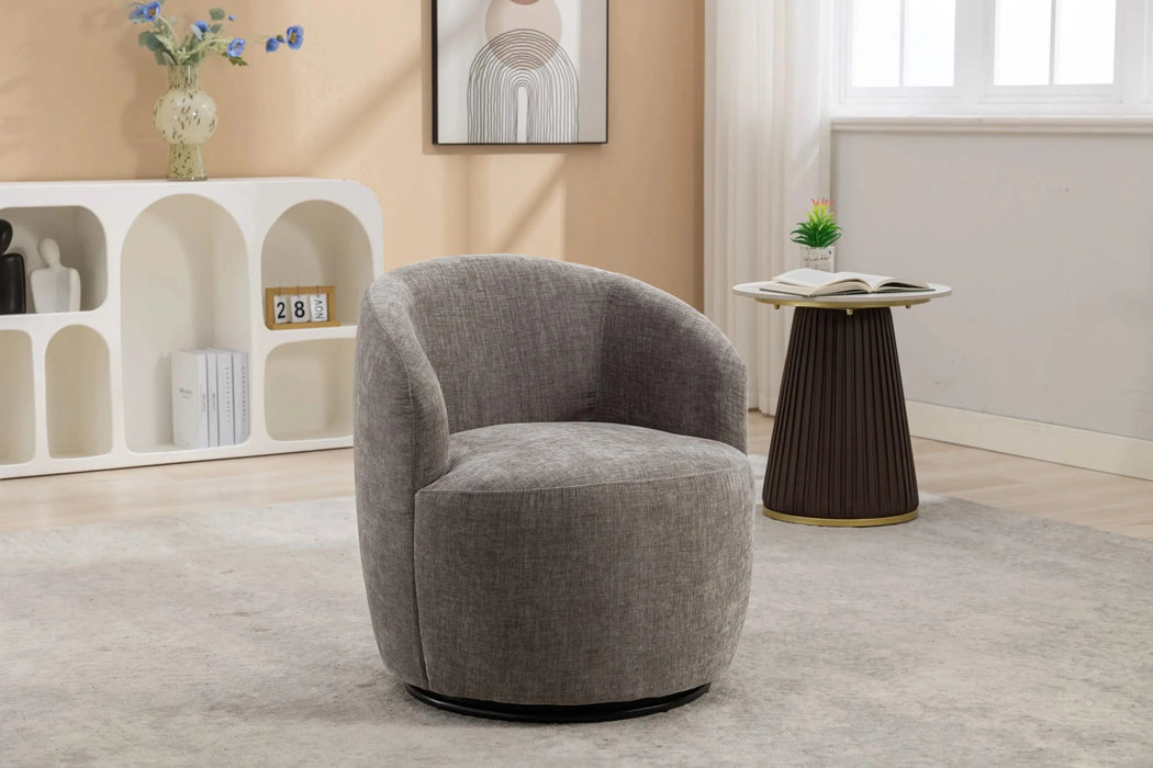 037-Chenille Fabric Swivel Accent Armchair Barrel Chair With Black Powder Coating Metal Ring,Gray Default -DTYStore