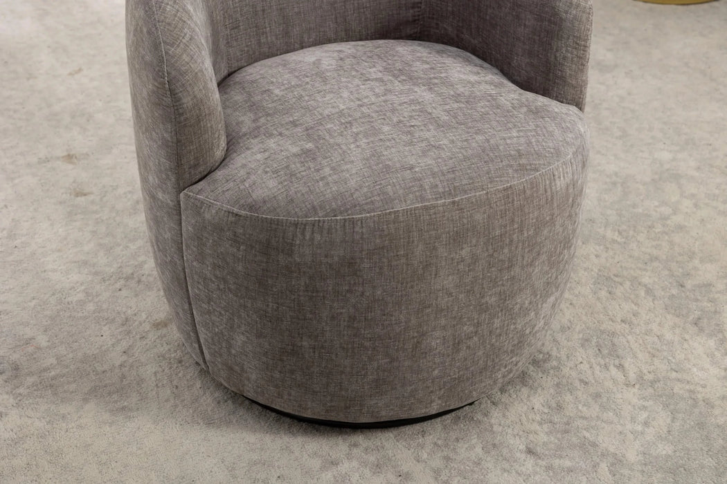 037-Chenille Fabric Swivel Accent Armchair Barrel Chair With Black Powder Coating Metal Ring,Gray Default -DTYStore