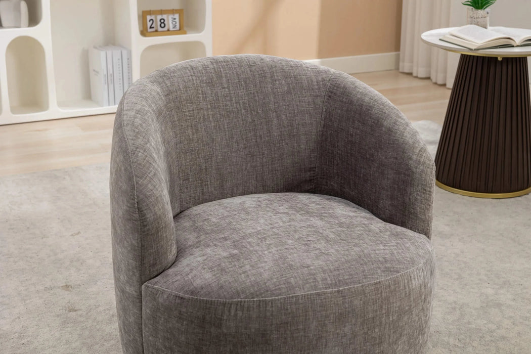 037-Chenille Fabric Swivel Accent Armchair Barrel Chair With Black Powder Coating Metal Ring,Gray Default -DTYStore