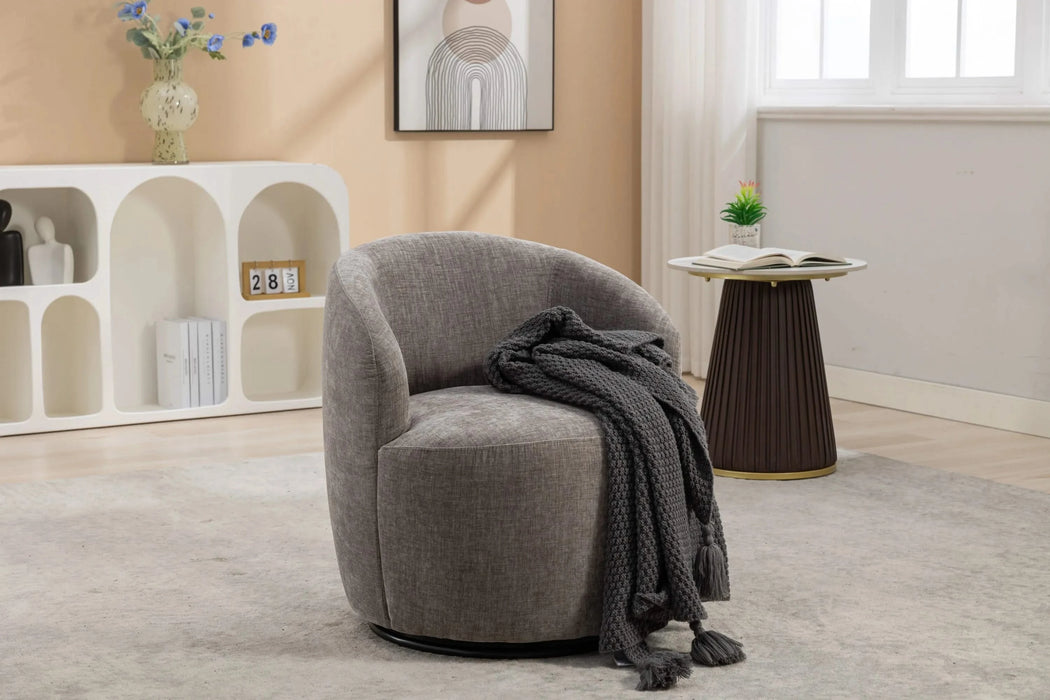 037-Chenille Fabric Swivel Accent Armchair Barrel Chair With Black Powder Coating Metal Ring,Gray Default -DTYStore