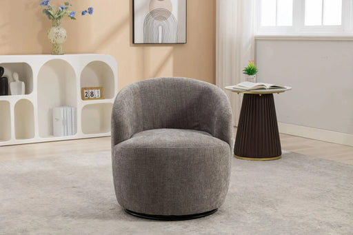037-Chenille Fabric Swivel Accent Armchair Barrel Chair With Black Powder Coating Metal Ring,Gray Default -DTYStore
