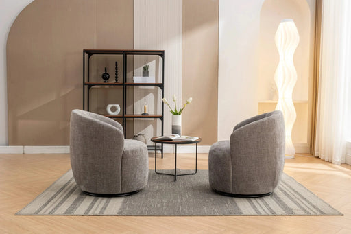 037-Chenille Fabric Swivel Accent Armchair Barrel Chair With Black Powder Coating Metal Ring,Gray Default -DTYStore