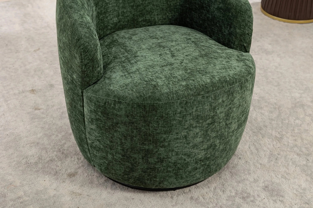 037-Chenille Fabric Swivel Accent Armchair Barrel Chair With Black Powder Coating Metal Ring,Green Default -DTYStore
