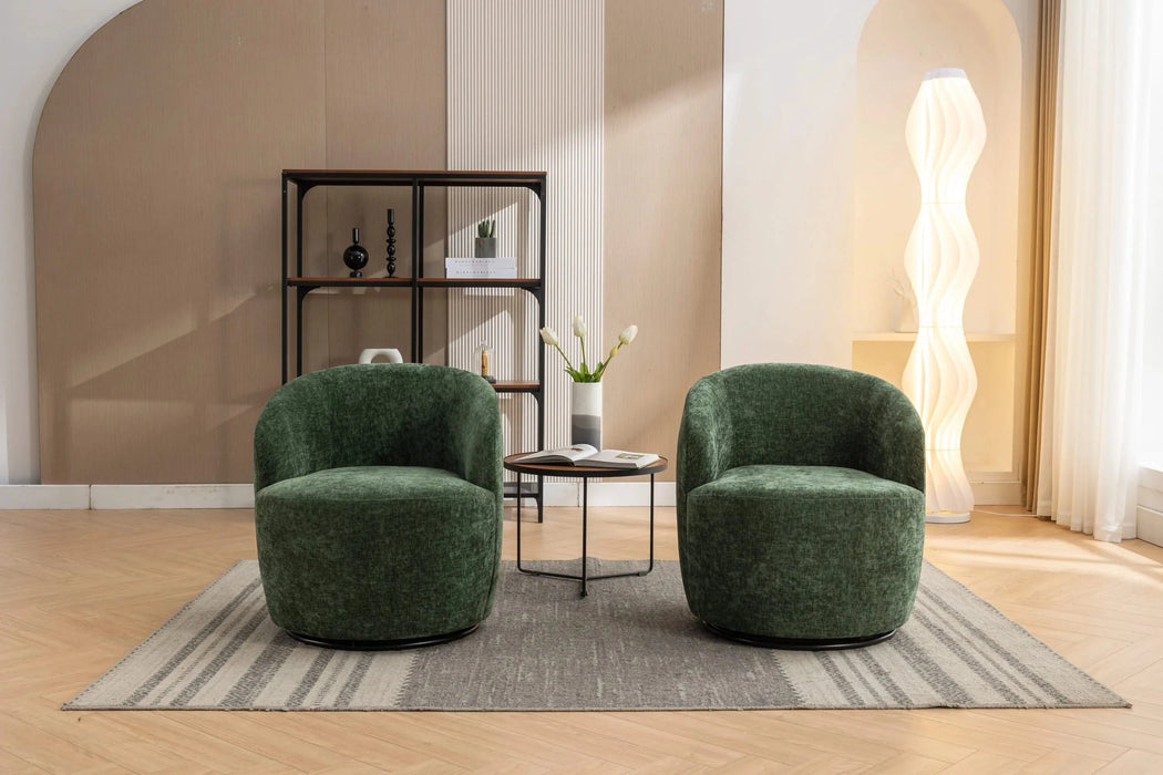 037-Chenille Fabric Swivel Accent Armchair Barrel Chair With Black Powder Coating Metal Ring,Green Default -DTYStore
