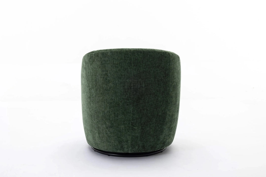 037-Chenille Fabric Swivel Accent Armchair Barrel Chair With Black Powder Coating Metal Ring,Green Default -DTYStore