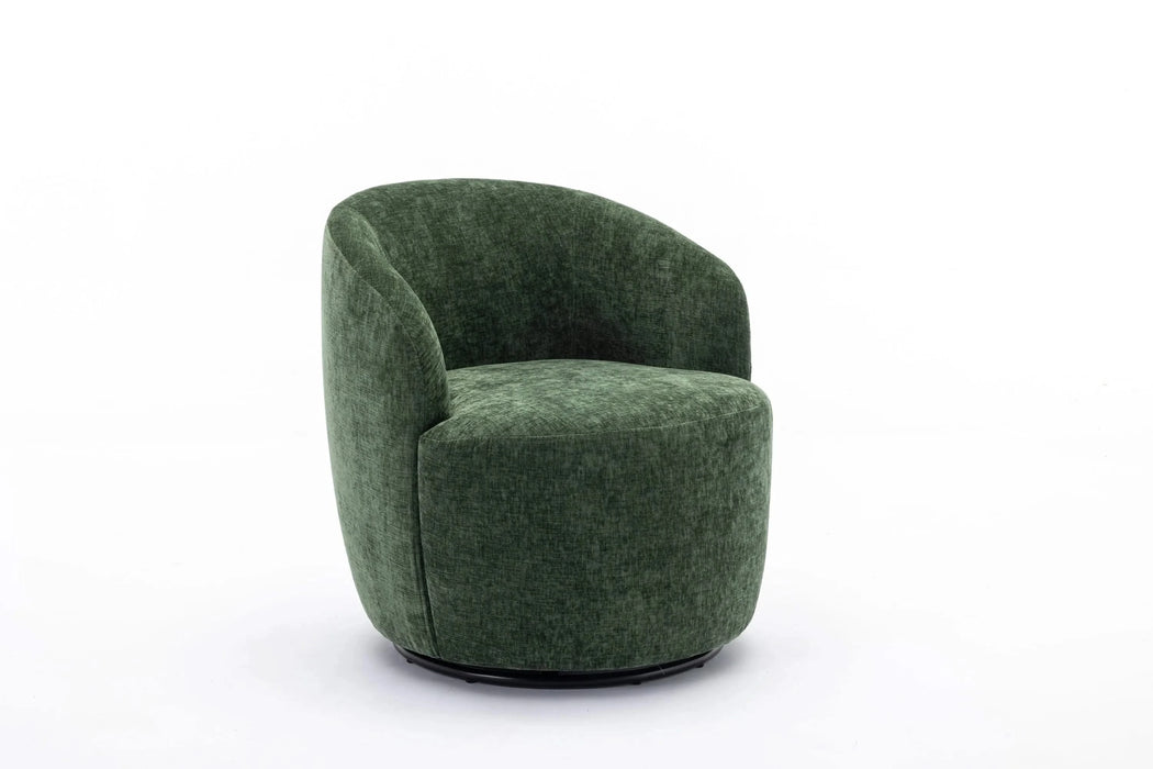 037-Chenille Fabric Swivel Accent Armchair Barrel Chair With Black Powder Coating Metal Ring,Green Default -DTYStore