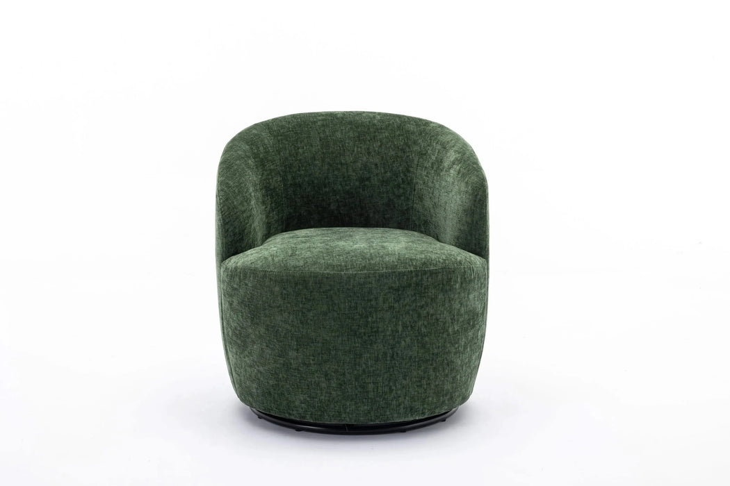037-Chenille Fabric Swivel Accent Armchair Barrel Chair With Black Powder Coating Metal Ring,Green Default -DTYStore