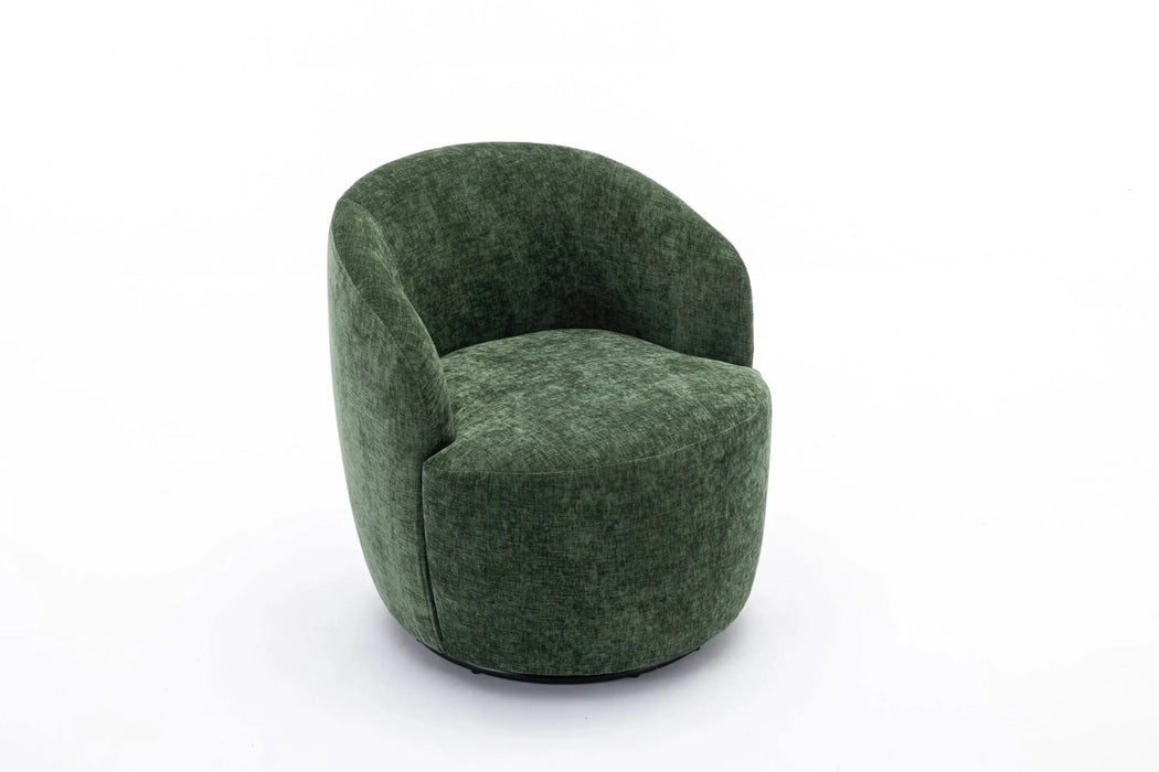 037-Chenille Fabric Swivel Accent Armchair Barrel Chair With Black Powder Coating Metal Ring,Green Default -DTYStore