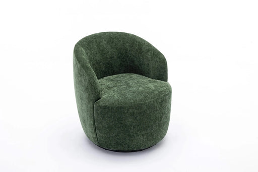037-Chenille Fabric Swivel Accent Armchair Barrel Chair With Black Powder Coating Metal Ring,Green Default -DTYStore