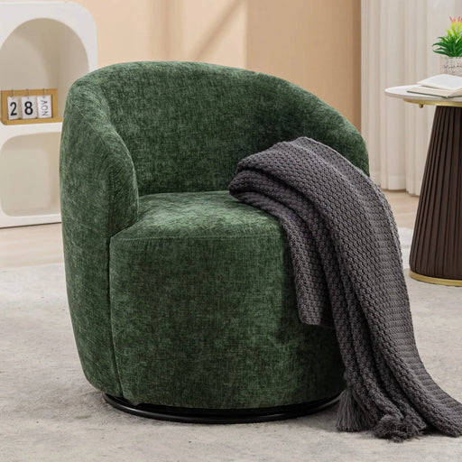 037-Chenille Fabric Swivel Accent Armchair Barrel Chair With Black Powder Coating Metal Ring,Green Default -DTYStore