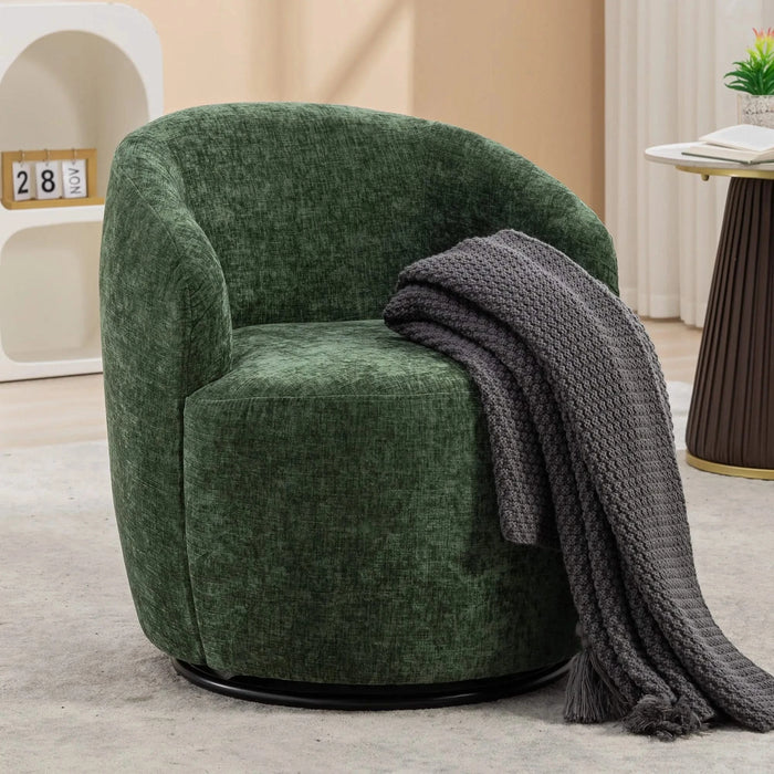 037-Chenille Fabric Swivel Accent Armchair Barrel Chair With Black Powder Coating Metal Ring,Green Default -DTYStore