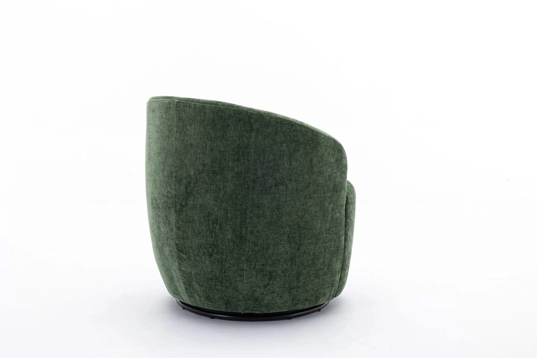 037-Chenille Fabric Swivel Accent Armchair Barrel Chair With Black Powder Coating Metal Ring,Green Default -DTYStore