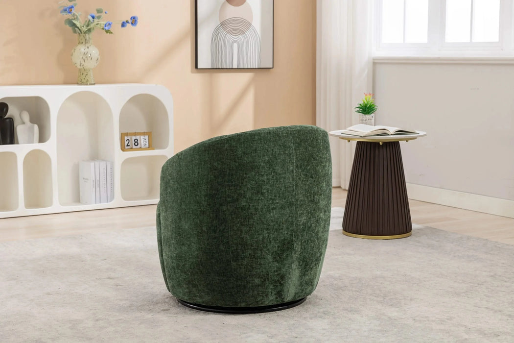 037-Chenille Fabric Swivel Accent Armchair Barrel Chair With Black Powder Coating Metal Ring,Green Default -DTYStore