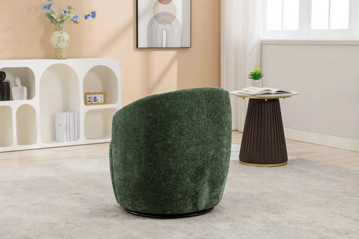 037-Chenille Fabric Swivel Accent Armchair Barrel Chair With Black Powder Coating Metal Ring,Green Default -DTYStore