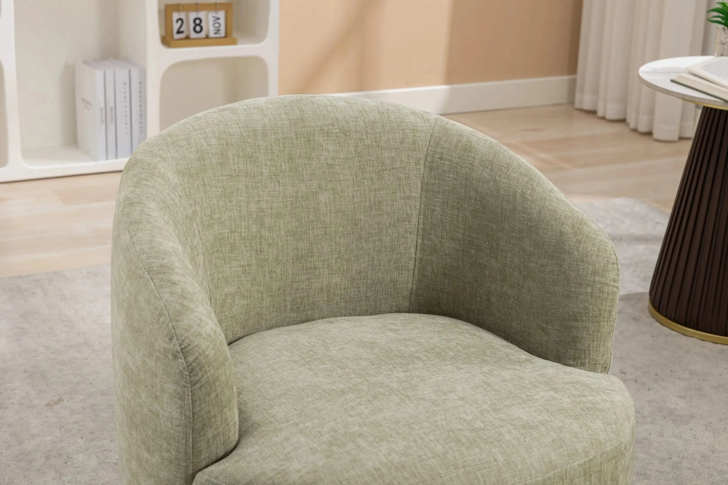037-Chenille Fabric Swivel Accent Armchair Barrel Chair With Black Powder Coating Metal Ring,Light Green Default -DTYStore